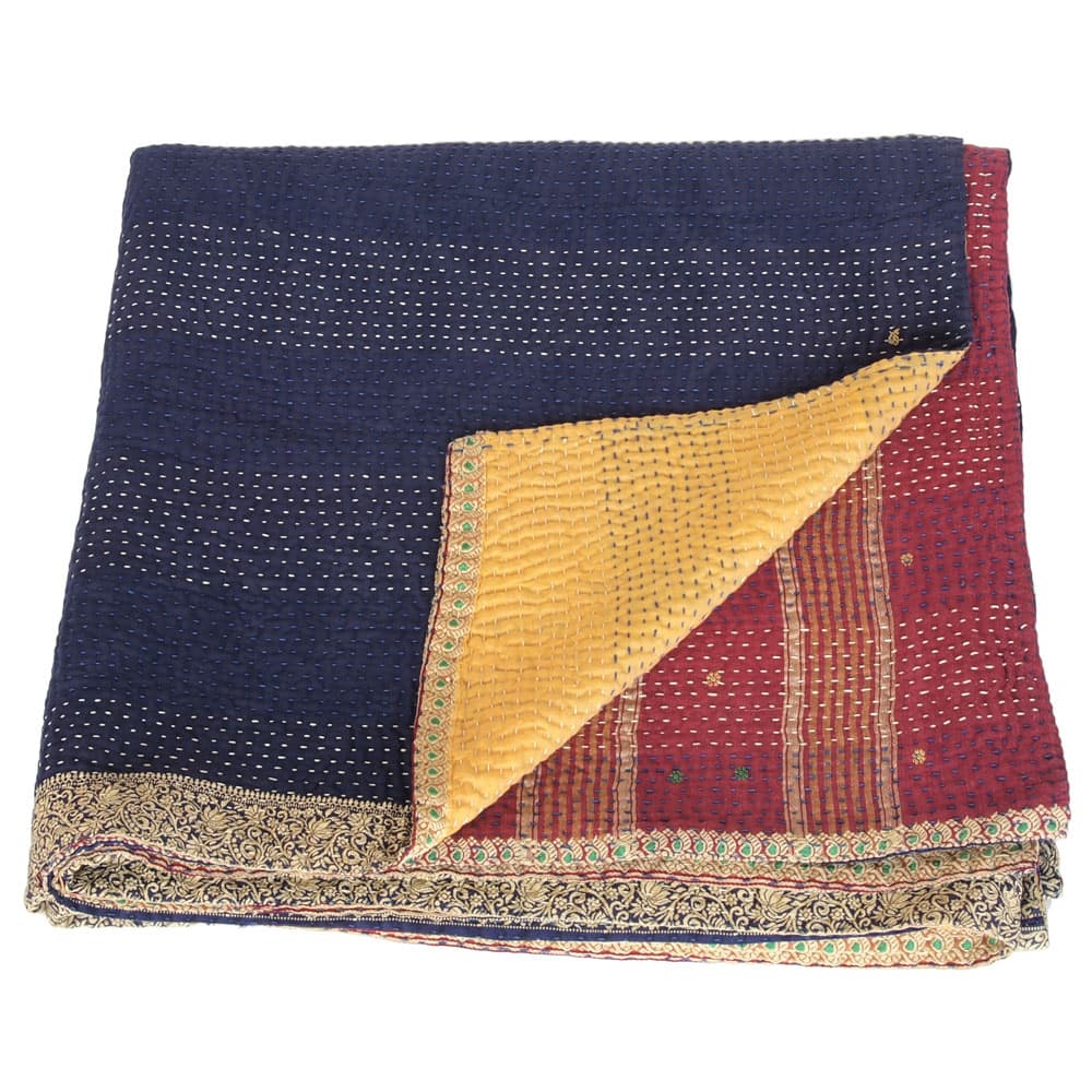 silk & cotton sari kantha blanket big | surya | tulsi crafts
