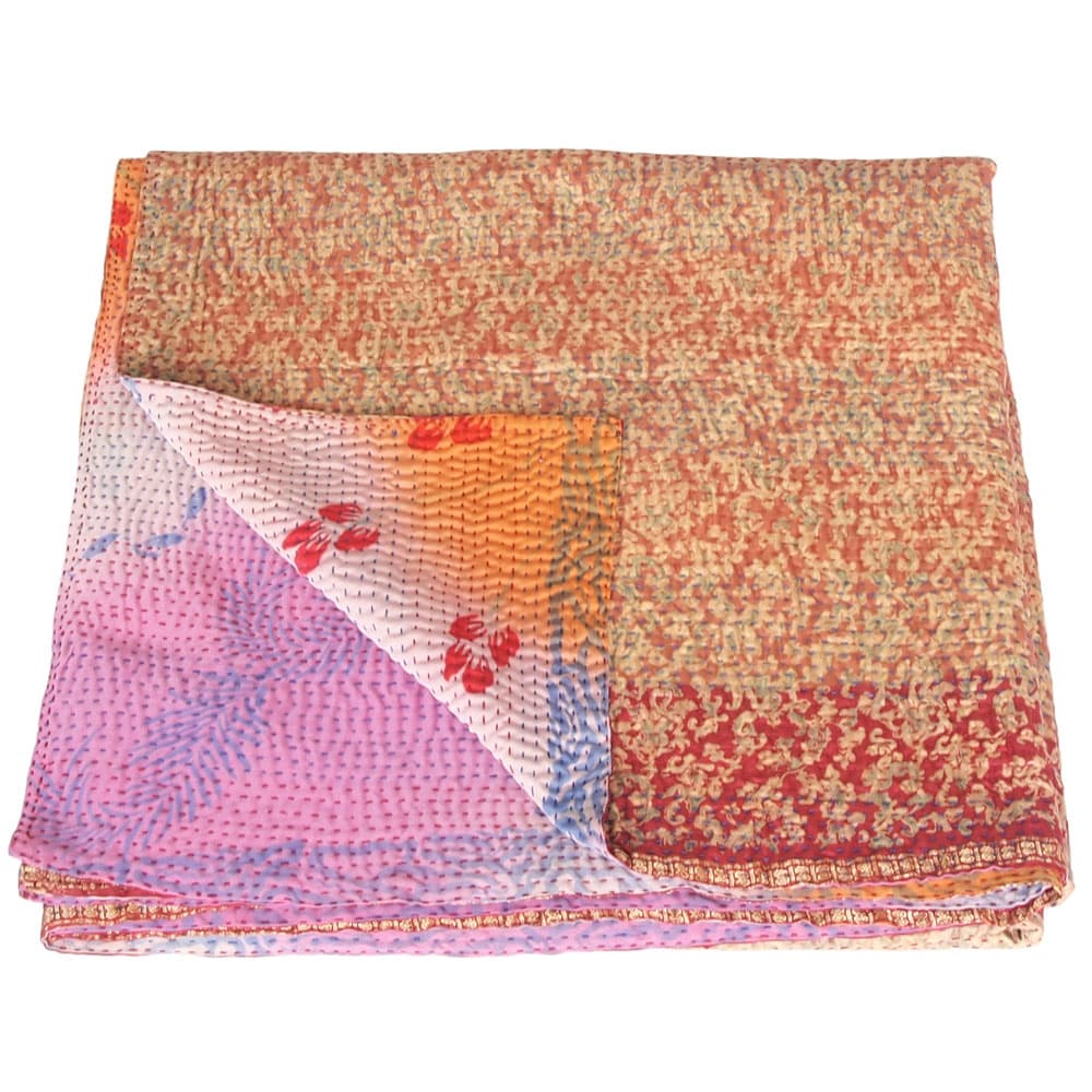 silk sari kantha blanket big | sakura | tulsi crafts