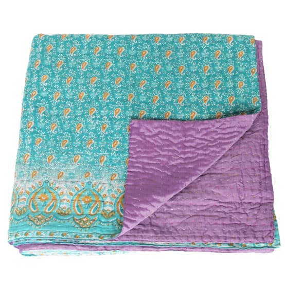 silk & cotton sari kantha blanket big | sita | tulsi crafts